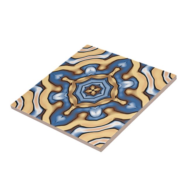 Carreau Crème gris doux Jaune Tribu ethnique Brown Art (Côté)