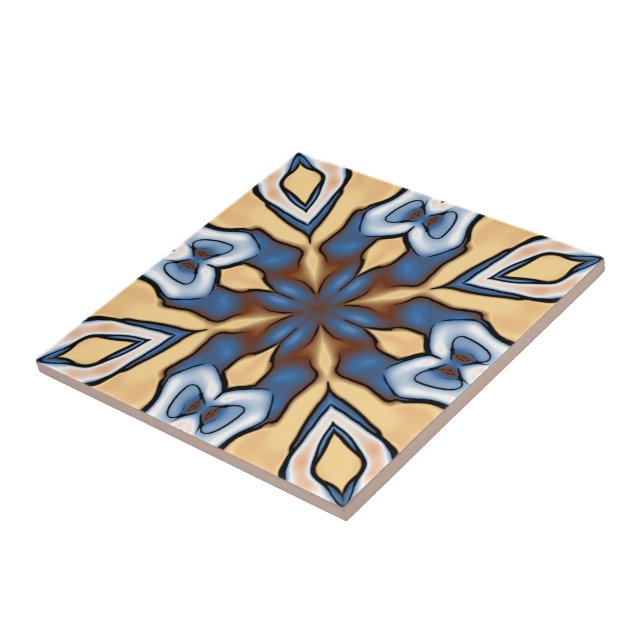 Carreau Crème gris doux Jaune Tribu ethnique Brown Art (Côté)