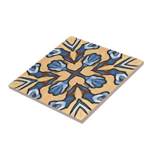 Carreau Crème gris doux Jaune Tribu ethnique Brown Art