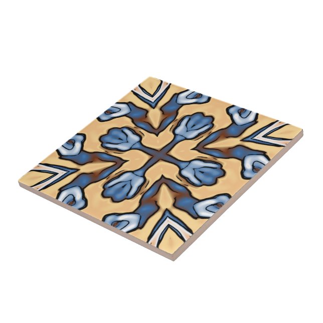 Carreau Crème gris doux Jaune Tribu ethnique Brown Art (Côté)
