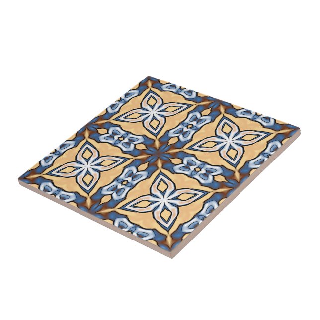 Carreau Crème gris doux Jaune Tribu ethnique Brown Art (Côté)