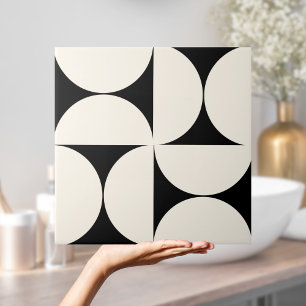 Carreau Crème noire géométrique moderne demi-cercles Carre