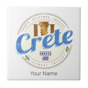 Carreau Crète Île Grèce Retro Vintage Vacances Souvenir