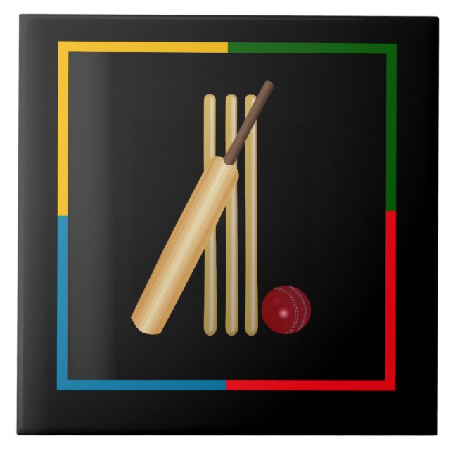 Carreau Cricket, wicket, chauve-souris et balle, (Devant)