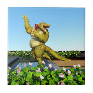 Carreau Crocodile drôle Champagne Fête Piscine Art