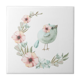 Carreau Croissant de fleurs avec mosaïque d'art d'oiseaux