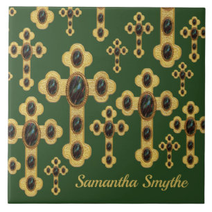 Carreau Croix avec 6 Faux Bloodstones -