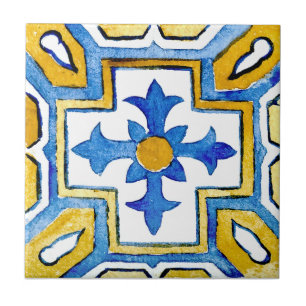 Carreau Croix d'eau bleu méditerranéen