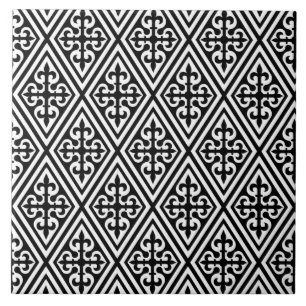 Carreau Croix médiévale Damas - Noir et blanc