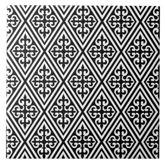 Carreau Croix médiévale Damas - Noir et blanc (Devant)