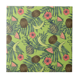 Carreau Croquis de fruits tropicaux sur le Motif vert