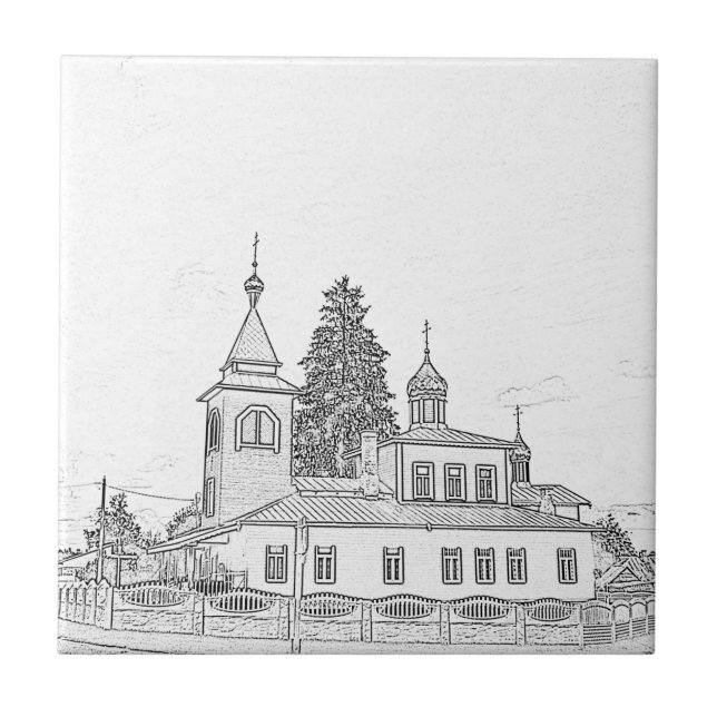Carreau Croquis de l'église d'architecture orthodoxe (Devant)