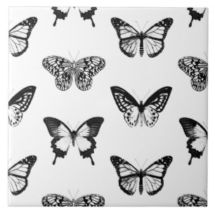 Carreau Croquis de papillon, noir et blanc