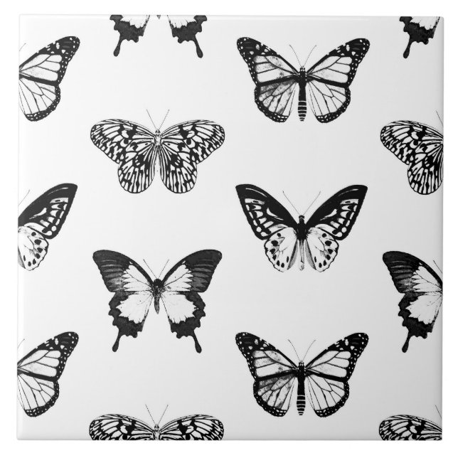 Carreau Croquis de papillon, noir et blanc (Devant)