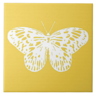 Carreau Croquis de papillon, or moutarde et blanc