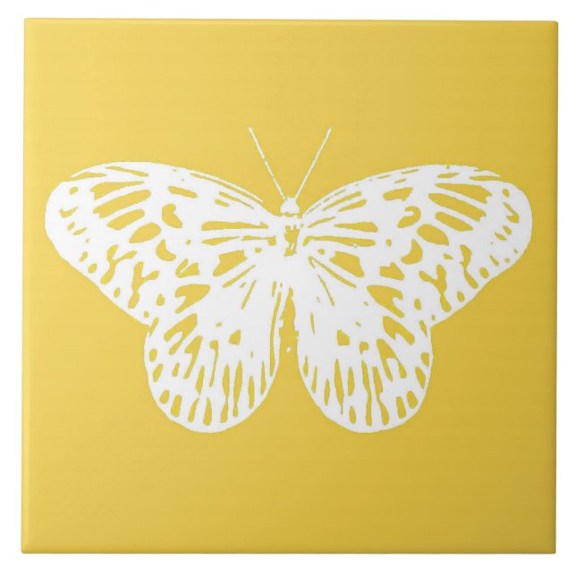 Carreau Croquis de papillon, or moutarde et blanc (Devant)