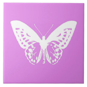 Carreau Croquis de papillon, orchidée et blanc