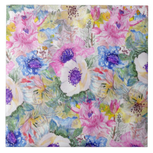 Carreau croquis floral Abstrait aquarelle peinture à la m