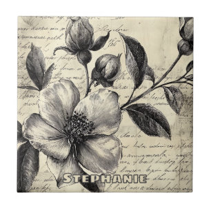 Carreau Croquis floral rustique avec calligraphie - âge (8