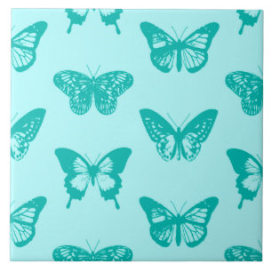 Carreau Croquis papillon, aqua et turquoise