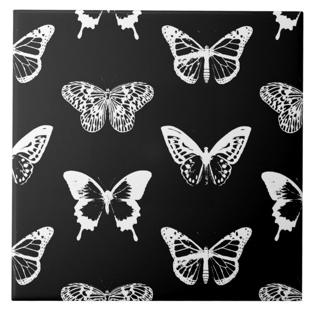 Carreau Croquis papillon, blanc et noir (Devant)