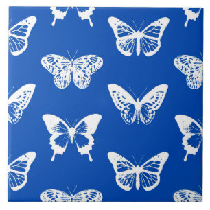 Carreau Croquis papillon, bleu cobalt et blanc