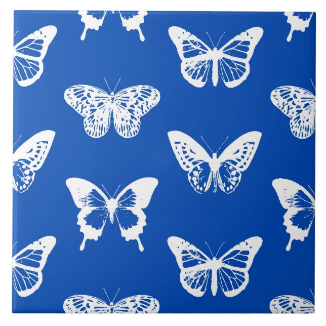 Carreau Croquis papillon, bleu cobalt et blanc (Devant)