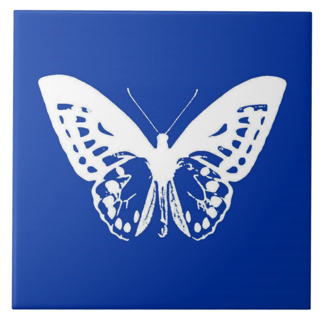 Carreau Croquis papillon, bleu cobalt et blanc (Devant)