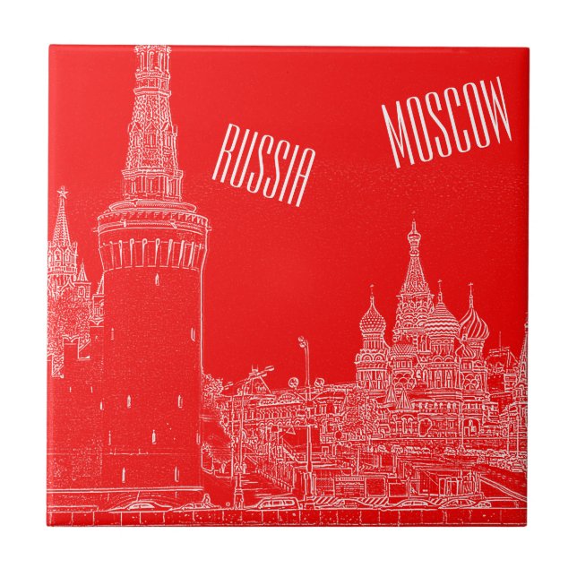 Carreau Croquis rouge de la cathédrale St Basile de Moscou (Devant)