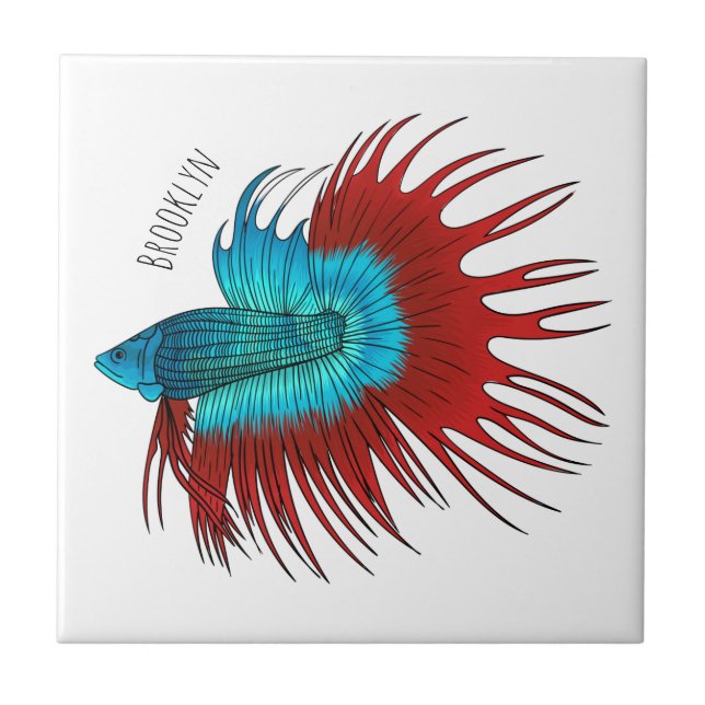 Carreau Crowntail betta fish dessin animé (Devant)