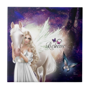 Carreau Croyez Imaginaire Fairy Angel avec Cheval Blanc