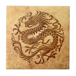 Carreau Cru traditionnel et cercle chinois porté de dragon