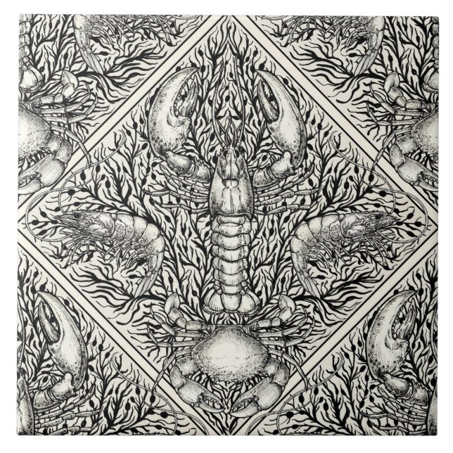 Carreau Crustacéen en noir et blanc naturel (Devant)