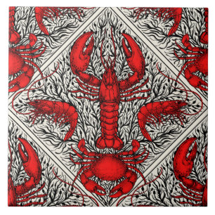 Carreau Crustacés en rouge, noir et ivoire