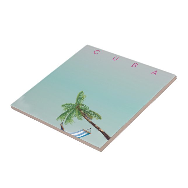 Carreau Cuba Hammock imprimé de vacances de style Vintage. (Côté)