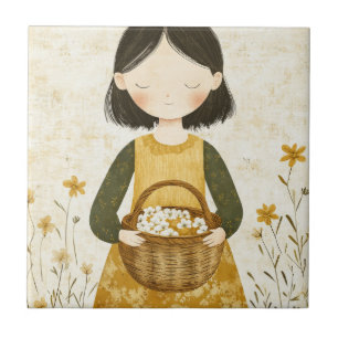 Carreau Cueilleuse de petites fleurs dans la prairie