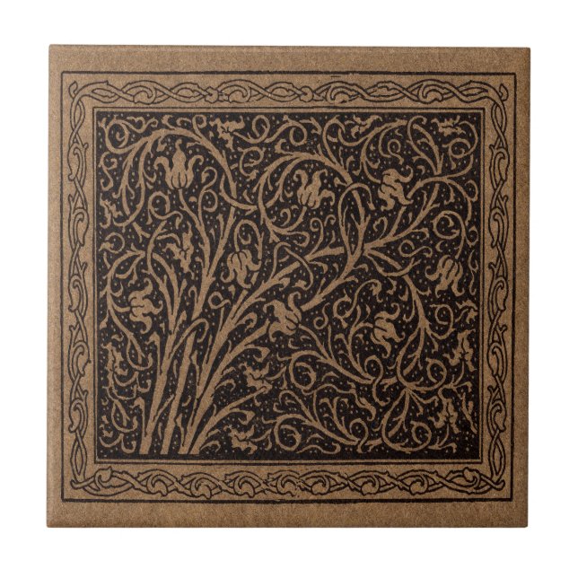 Carreau Cuir à outils Brown Art Nouveau Floral (Devant)