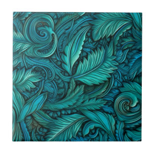 Carreau Cuir vintage turquoise Embossé