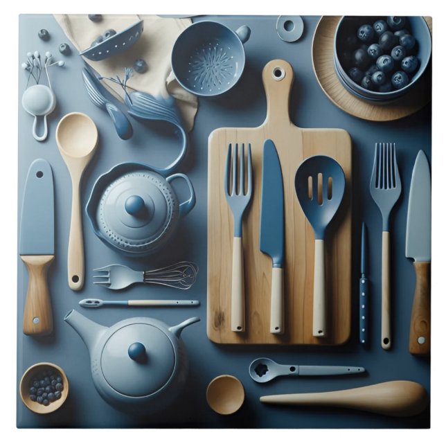 Carreau Cuisine Bleue Cuisine Ustensiles Papier Peint Esth (Devant)