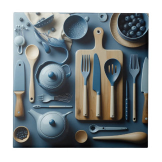 Carreau Cuisine Bleue Cuisine Ustensiles Papier Peint Esth