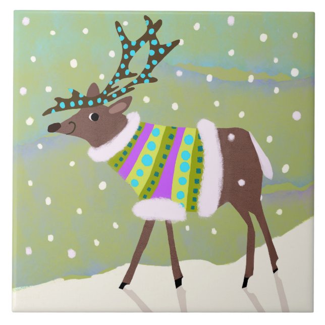 Carreau Cuisine en céramique Reindeer en hiver Carrelage (Devant)
