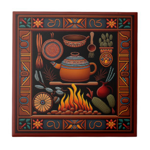 Carreau Cuisine mexicaine de style Huichol céramique carre