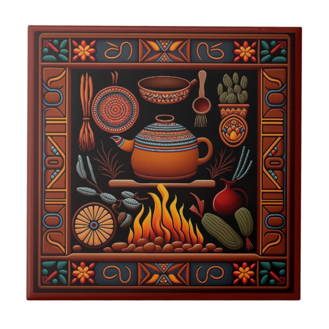 Carreau Cuisine mexicaine de style Huichol céramique carre (Devant)