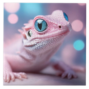 Carreau Cuisine Petit Lézard Rose aux Grands Yeux Bleus