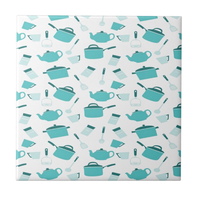 Carreau Cuisine Turquoise Blue Cuisine Ustensiles Abstrait (Devant)
