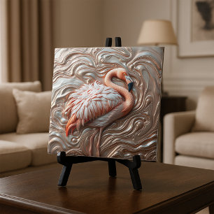 Carreau Cuivre en or moulé et Flamant rose gracieux en arg