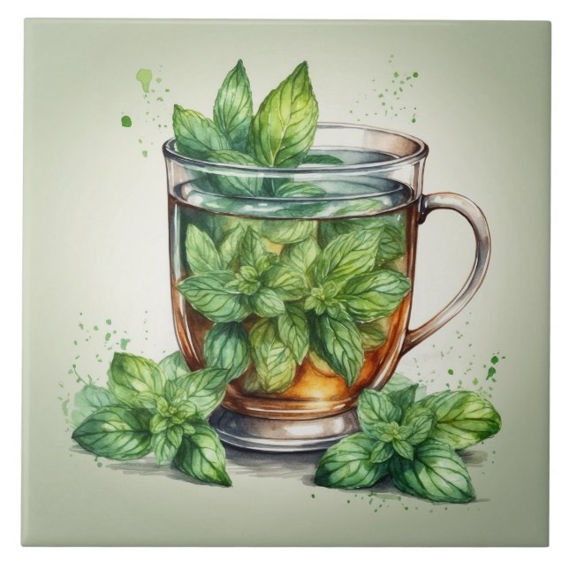 Carreau Cup of Mint Tea with Fresh Peppermint Leaves (Devant)