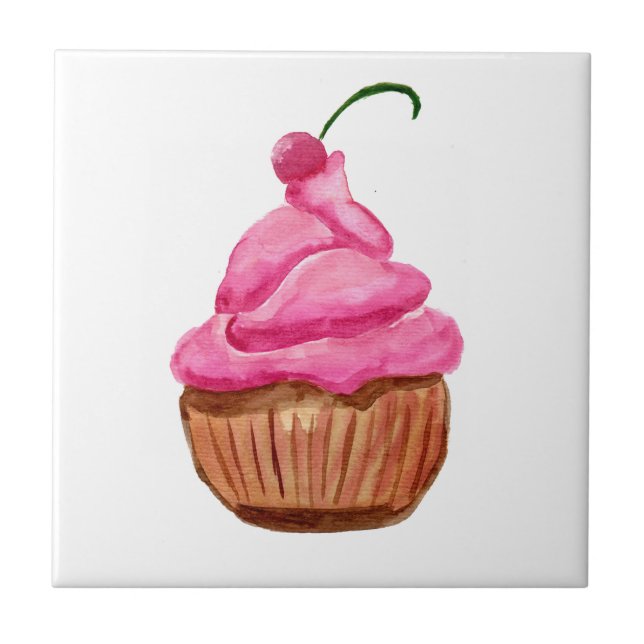 Carreau Cupcake rose avec cerise (Devant)