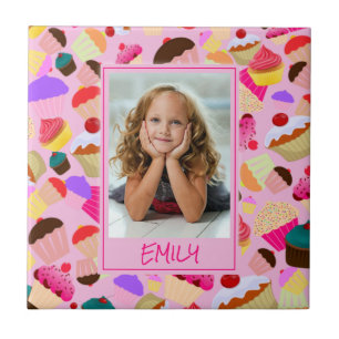 Carreau Cupcake rose vif - Photo personnalisée