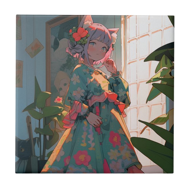 Carreau Cute Anime Catgirl (Devant)